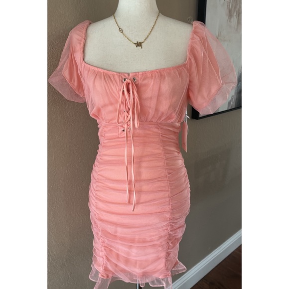 Mesh ruched cocktail & party dress - Picture 4 of 10